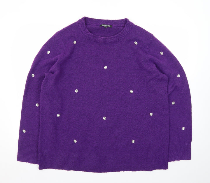 Bonmarché Women's Purple Beaded Knit Jumper Size 20 Crew Neck