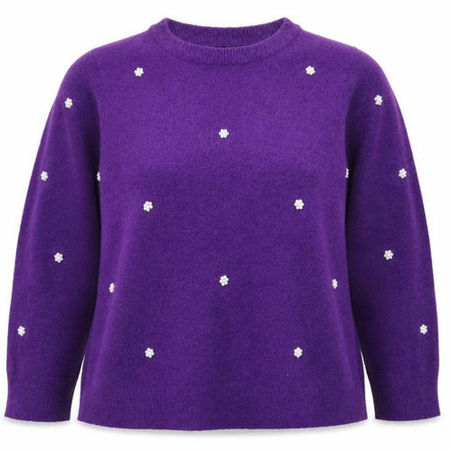 Bonmarché Women's Purple Beaded Knit Jumper Size 20 Crew Neck