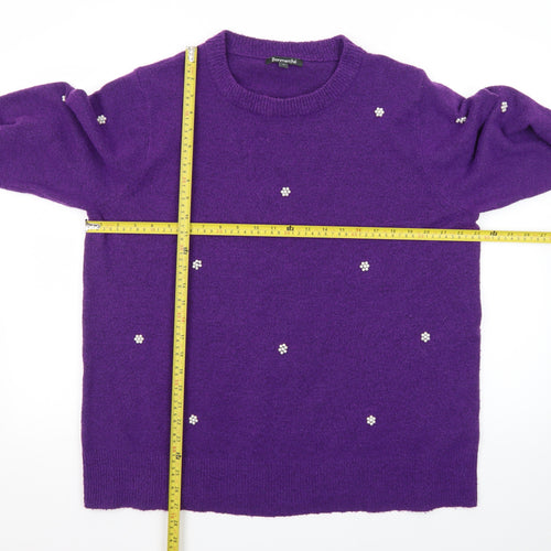 Bonmarché Women's Purple Beaded Knit Jumper Size 20 Crew Neck