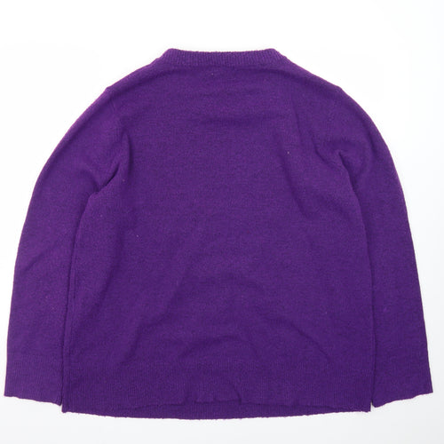 Bonmarché Women's Purple Beaded Knit Jumper Size 20 Crew Neck