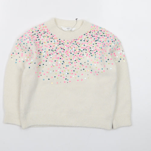 Marks and Spencer Ivory Sequin Knit Jumper Teens Size 4 Pullover