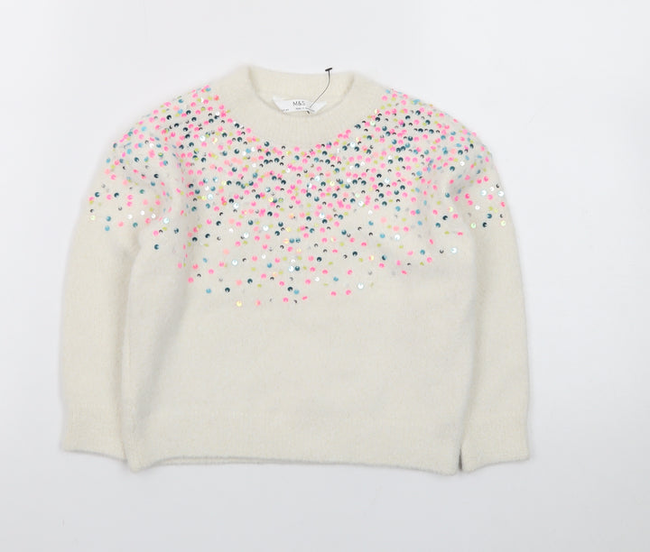 Marks and Spencer Ivory Sequin Knit Jumper Teens Size 4 Pullover