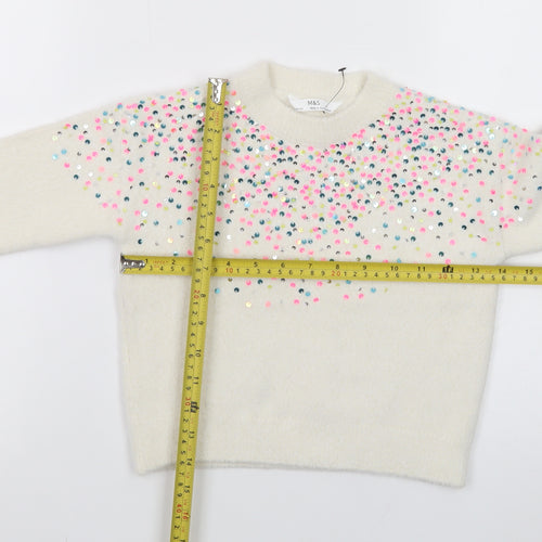 Marks and Spencer Ivory Sequin Knit Jumper Teens Size 4 Pullover