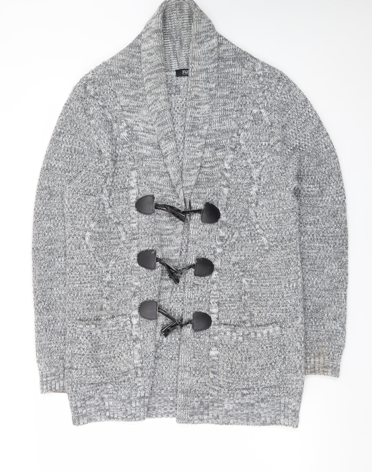 F&F Womens Grey Chunky Knit Cardigan Size 16 Shawl Neck