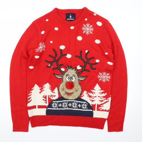 Threadbare Men's Red Christmas Reindeer Jumper Size M Crew Neck Knit