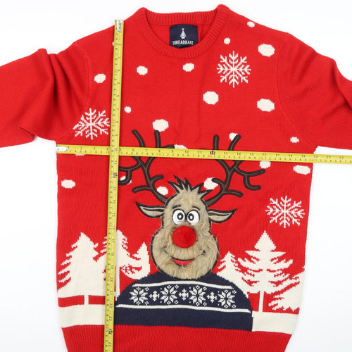 Threadbare Men's Red Christmas Reindeer Jumper Size M Crew Neck Knit