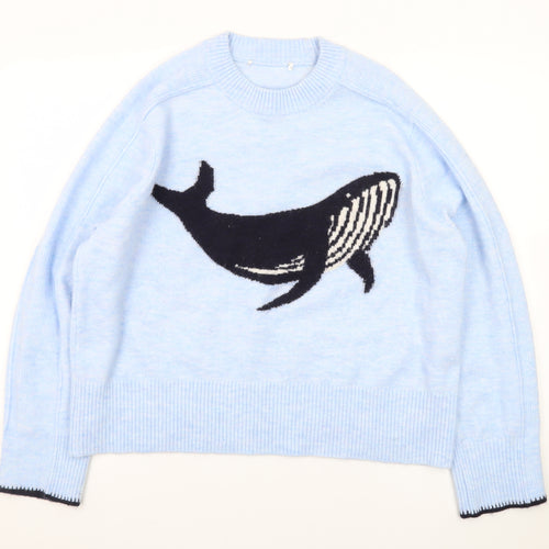 Next Women Blue Whale Animal Print Crew Neck Jumper Size M