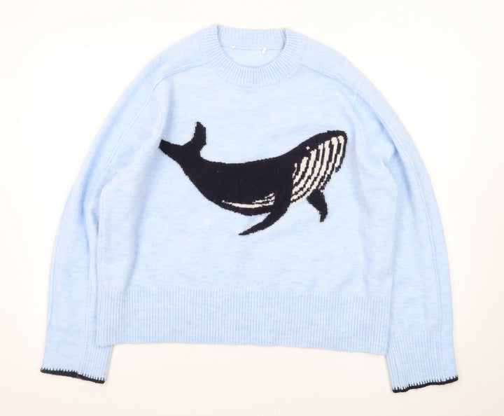 Next Women Blue Whale Animal Print Crew Neck Jumper Size M