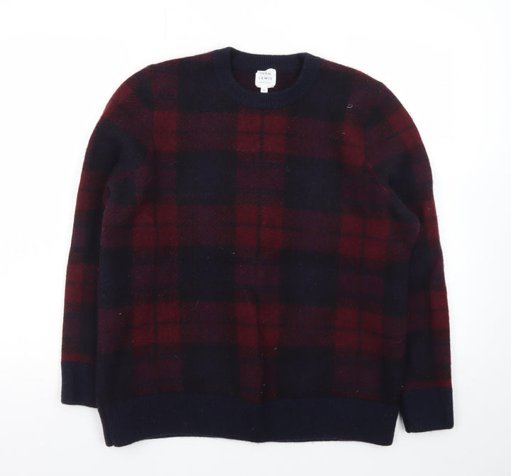 John Lewis Men Red Check Wool Pullover Jumper XL