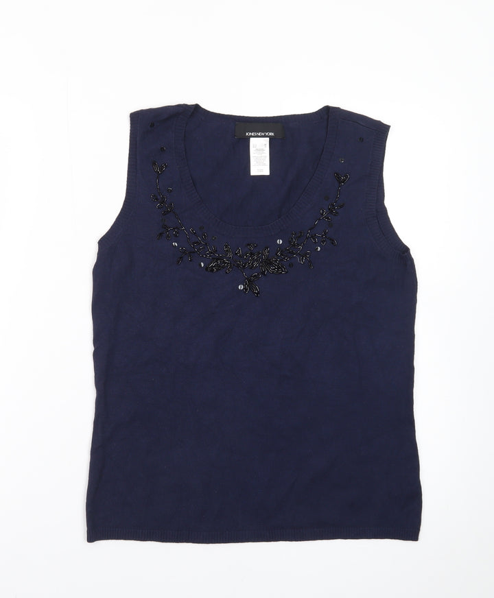 Jones New York Women’s Blue Beaded Sleeveless Knit Vest M