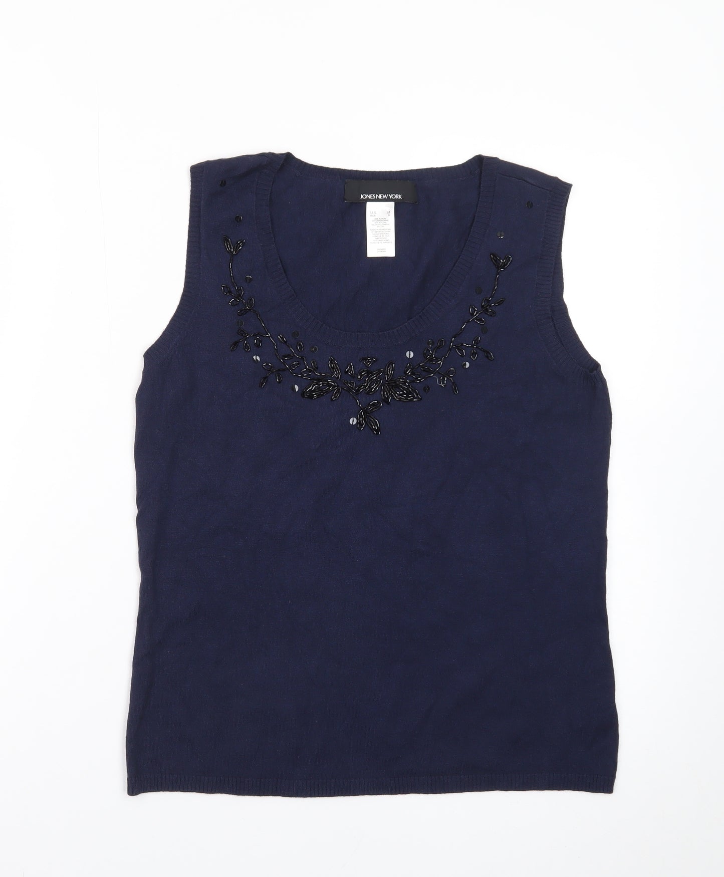 Jones New York Women’s Blue Beaded Sleeveless Knit Vest M