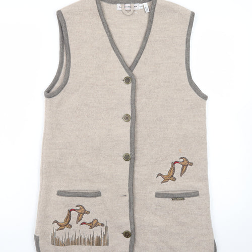 Gaddy Collection Women's Beige Wool Knit Embroidered Vest S
