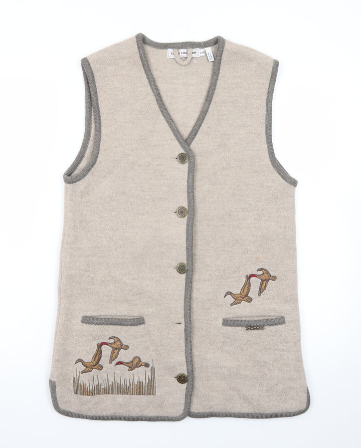 Gaddy Collection Women's Beige Wool Knit Embroidered Vest S