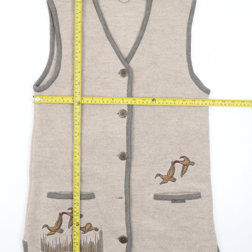 Gaddy Collection Women's Beige Wool Knit Embroidered Vest S