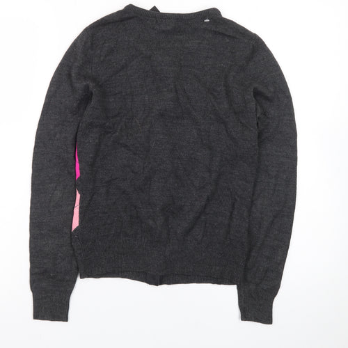 New York & Company Women's Grey Pink Argyle Cardigan S