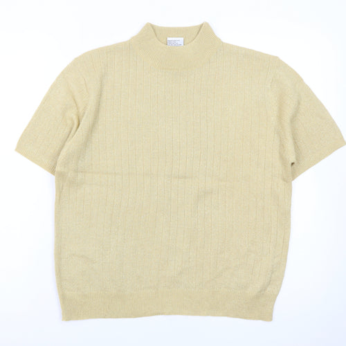 Sag Harbor Petite Women Beige Mock Neck Short Sleeve Pullover M