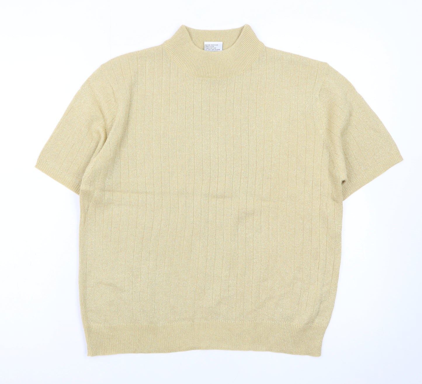 Sag Harbor Petite Women Beige Mock Neck Short Sleeve Pullover M