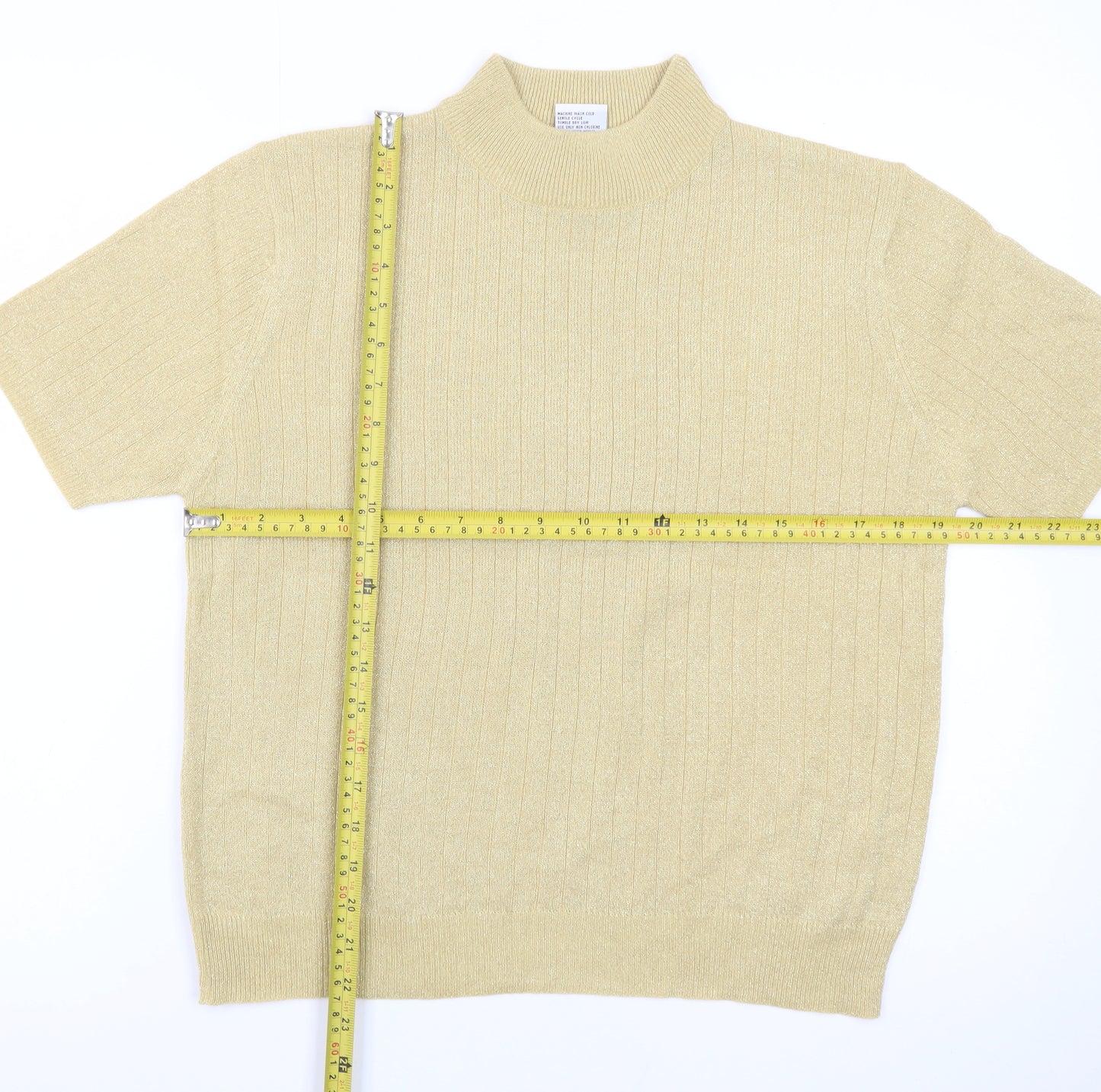 Sag Harbor Petite Women Beige Mock Neck Short Sleeve Pullover M
