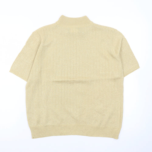 Sag Harbor Petite Women Beige Mock Neck Short Sleeve Pullover M