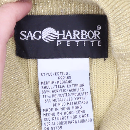 Sag Harbor Petite Women Beige Mock Neck Short Sleeve Pullover M