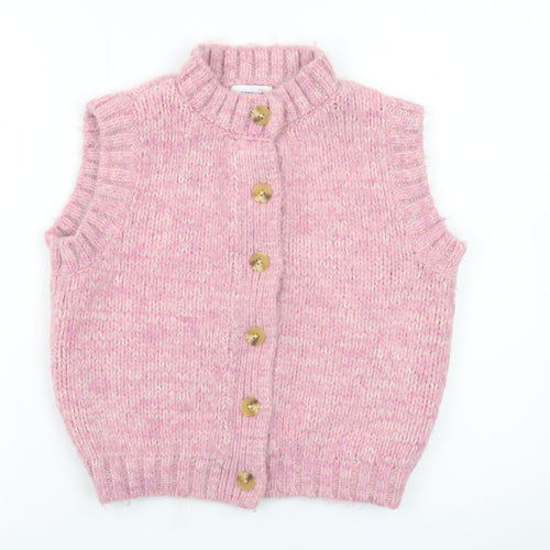 Topshop Women Pink Knitted Button Front Sleeveless Vest S