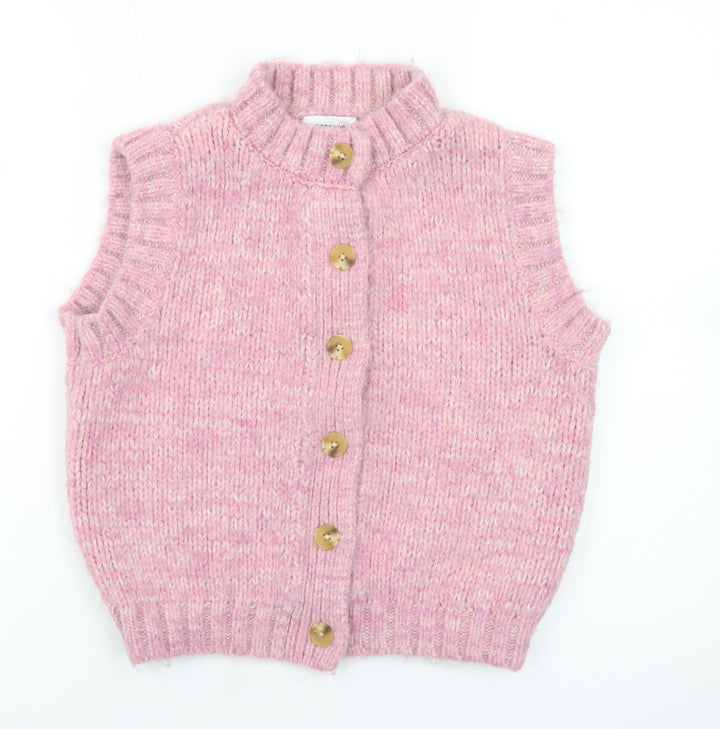 Topshop Women Pink Knitted Button Front Sleeveless Vest S