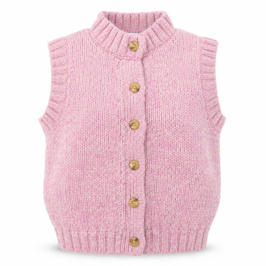 Front view of Topshop Women Pink Knitted Button Front Sleeveless Vest S