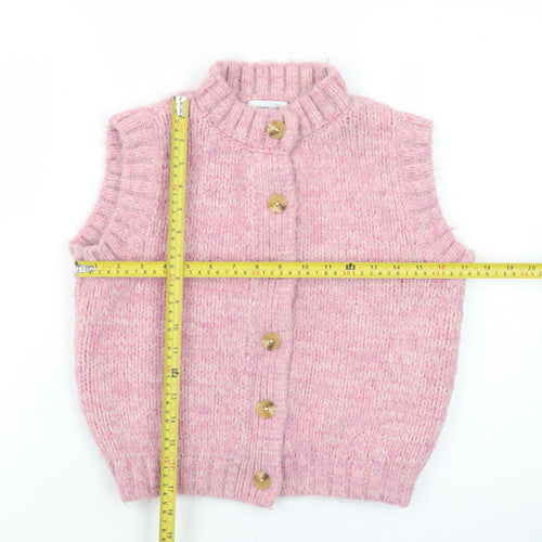 Topshop Women Pink Knitted Button Front Sleeveless Vest S