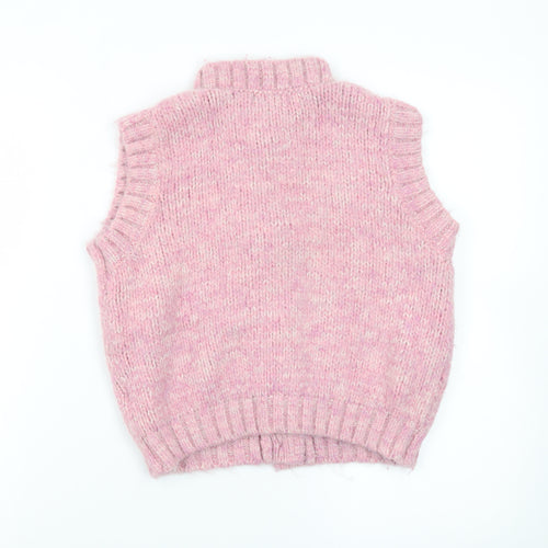 Topshop Women Pink Knitted Button Front Sleeveless Vest S