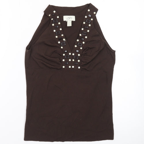 Ann Taylor Loft Womens Brown Studded Halter V-Neck Tank Top S