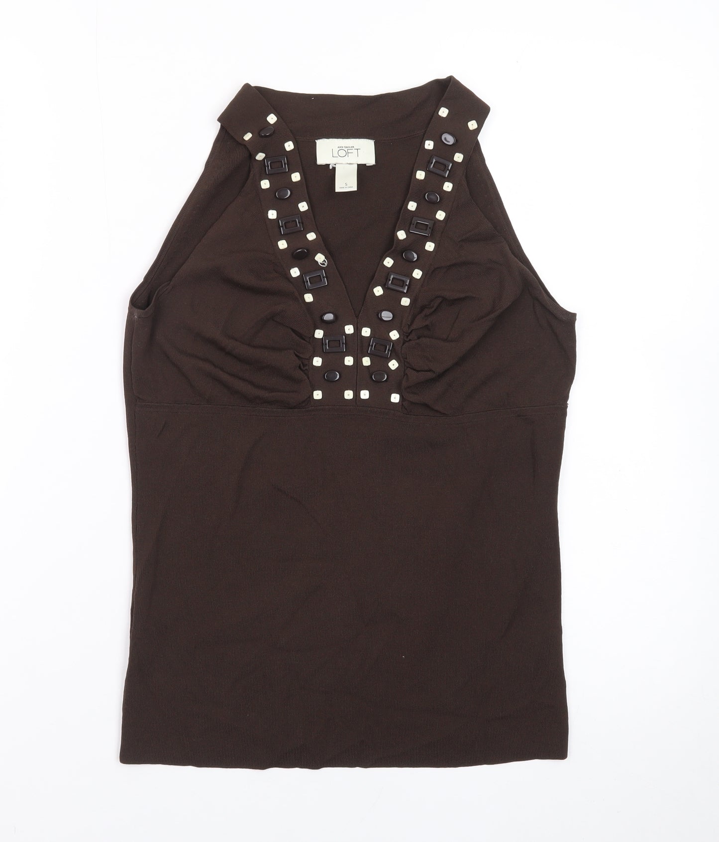 Ann Taylor Loft Womens Brown Studded Halter V-Neck Tank Top S