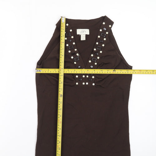 Ann Taylor Loft Womens Brown Studded Halter V-Neck Tank Top S