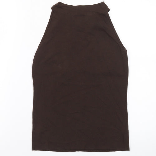 Ann Taylor Loft Womens Brown Studded Halter V-Neck Tank Top S