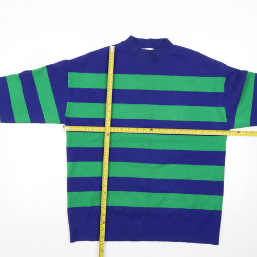 MNG Women's Blue Green Striped Wool Blend Mock Neck Jumper S