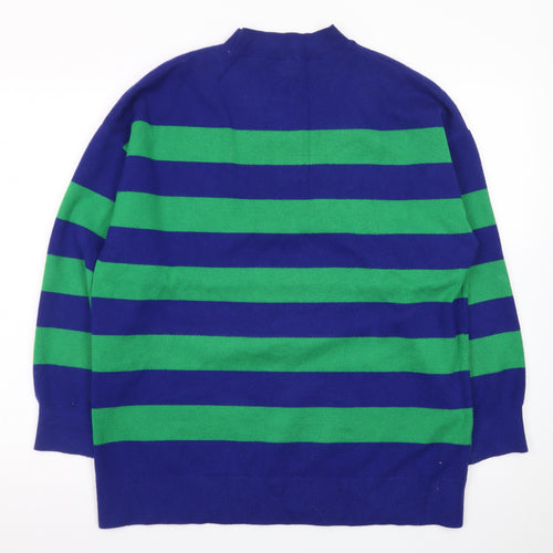 MNG Women's Blue Green Striped Wool Blend Mock Neck Jumper S