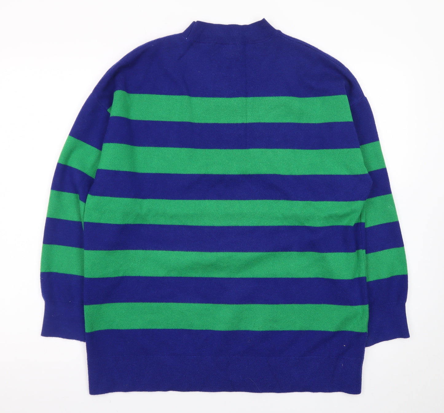 MNG Women's Blue Green Striped Wool Blend Mock Neck Jumper S