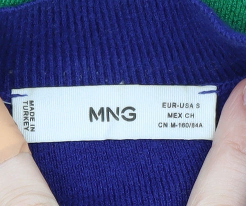 MNG Women's Blue Green Striped Wool Blend Mock Neck Jumper S