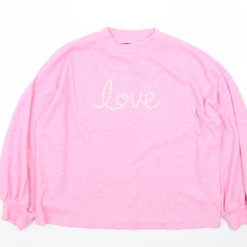 F&F Women’s Pink Love Mock Neck Knit Jumper Size 14