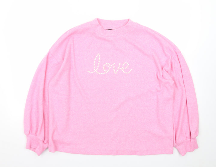 F&F Women’s Pink Love Mock Neck Knit Jumper Size 14