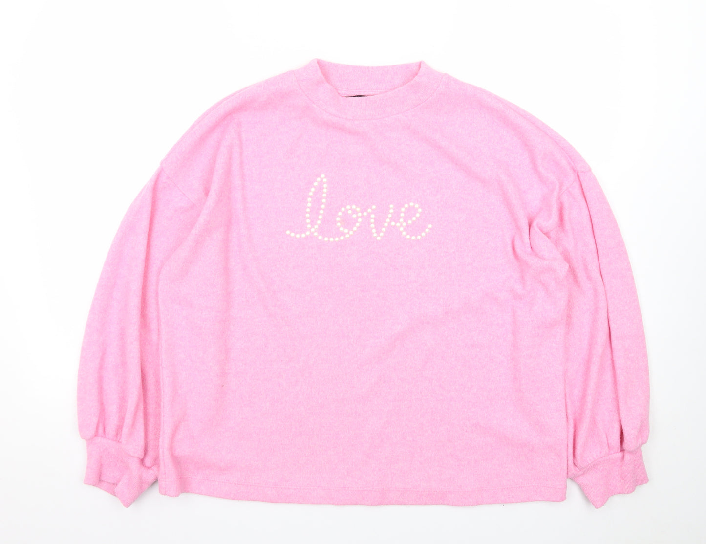 F&F Women’s Pink Love Mock Neck Knit Jumper Size 14