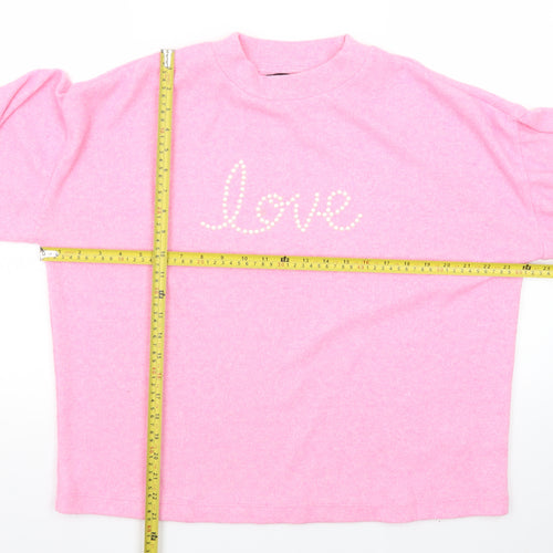 F&F Women’s Pink Love Mock Neck Knit Jumper Size 14