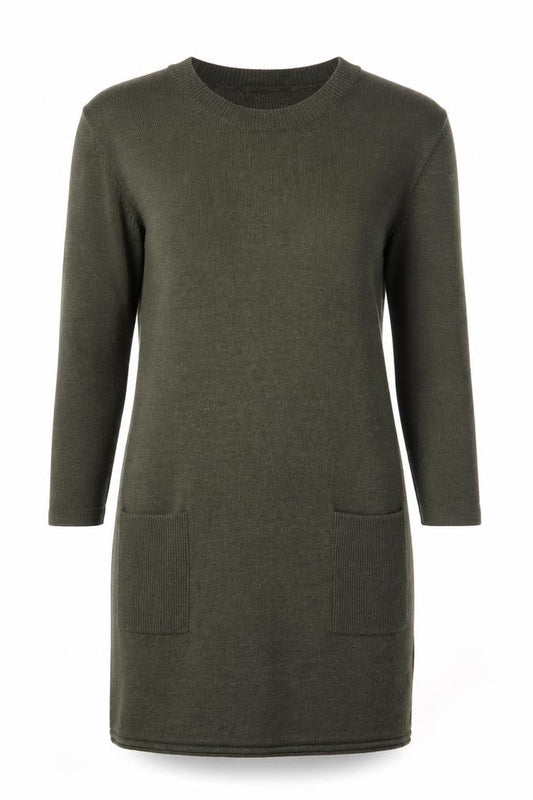 Front view of Toast Women’s Green Wool Jumper Dress, size UK 6, Long Sleeve Knit