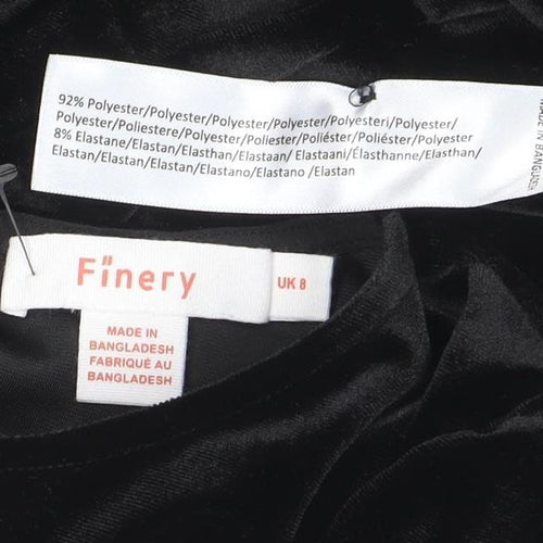 Finery Women Black Velvet Shift Dress Size 8 Long Sleeve