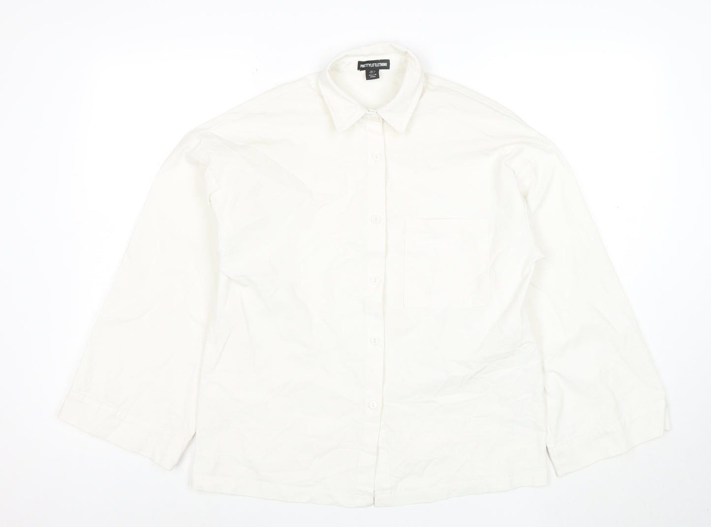 PrettyLittleThing Unisex White Long Sleeve Cotton Button-Up Shirt XS