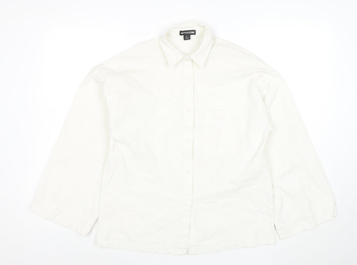 PrettyLittleThing Unisex White Long Sleeve Cotton Button-Up Shirt XS