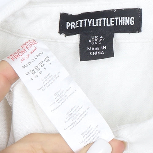 PrettyLittleThing Unisex White Long Sleeve Cotton Button-Up Shirt XS