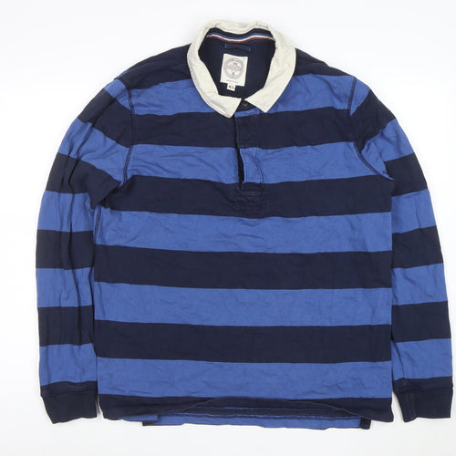 Fat Face Men's Blue Striped Long Sleeve Rugby Polo Shirt XL