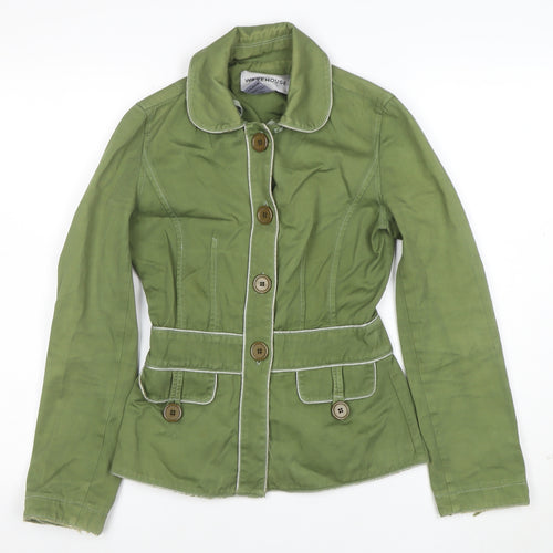 Warehouse Women’s Green Cotton Belted Button Jacket Size 8