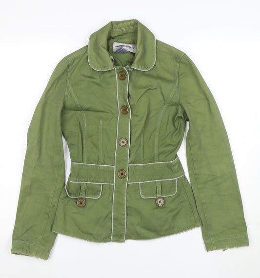 Warehouse Women’s Green Cotton Belted Button Jacket Size 8