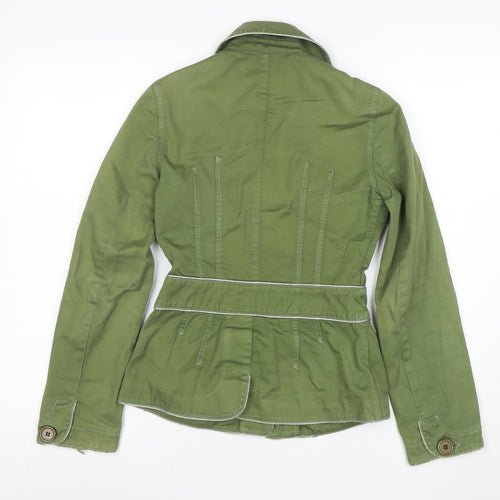 Warehouse Women’s Green Cotton Belted Button Jacket Size 8